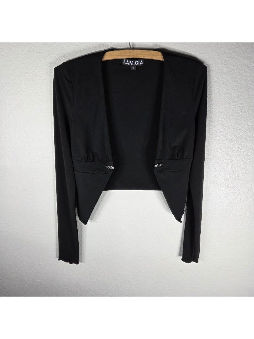 I Am Gia Black Cropped Cardigan Single Front Hook Size S Long Sleeves
